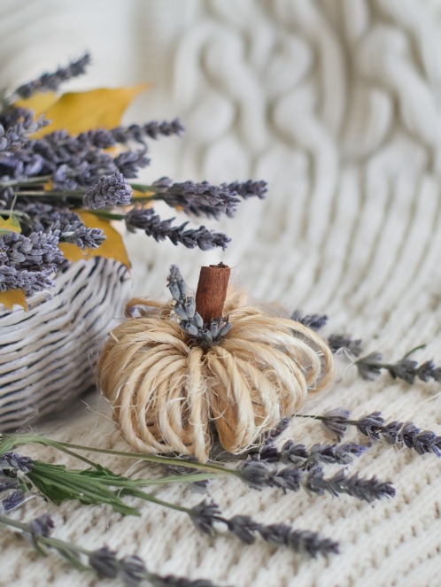 Lavender Topped Twine Pumpkin
