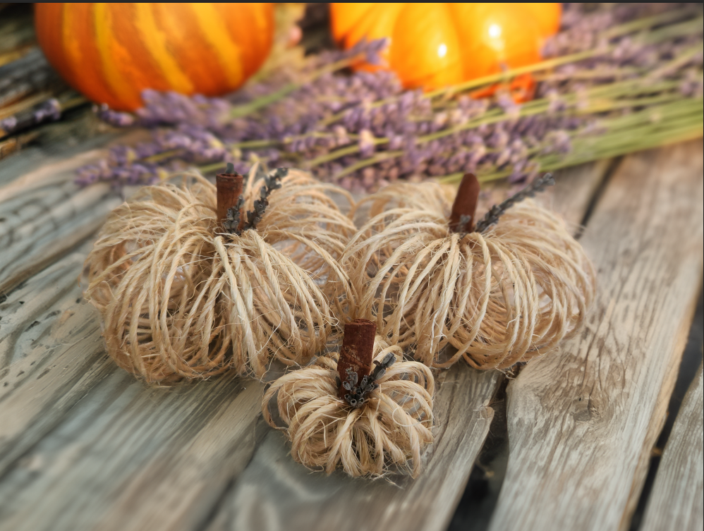 Lavender Topped Twine Pumpkin