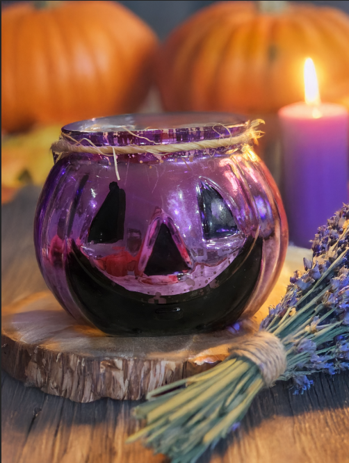 Purple Jack-o-lantern Pumpkin Wooden Wick Candle